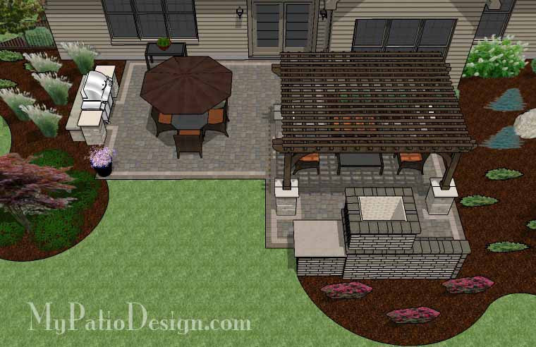 630 Simple Patio Design with Pergola, Fireplace and Grill Station
