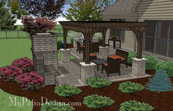 Simple Patio Design with Pergola, Fireplace and Grill Station 4