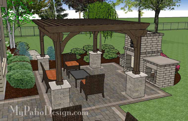 Simple Patio Design with Pergola, Fireplace and Grill Station 6