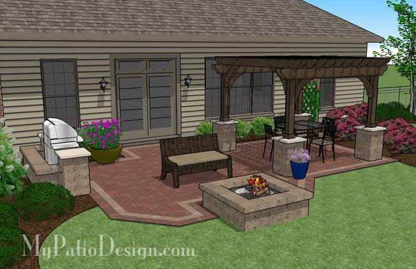 Traditional Brick Patio Design with Pergola and Fire Pit 3
