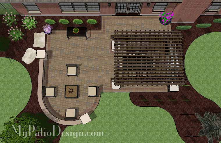 Traditional Patio Design with Seating Wall and Pergola 2