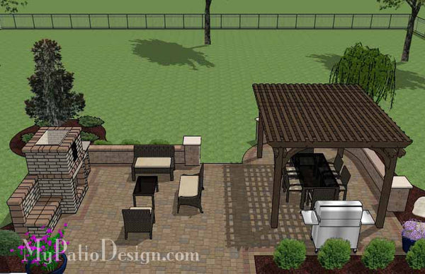 Traditional Patio Design with Seating Wall, Pergola and Fireplace 6
